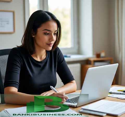 Woman reviewing checking and savings account balances online, showing the importance of separating spending money from savings for financial security in the United States.