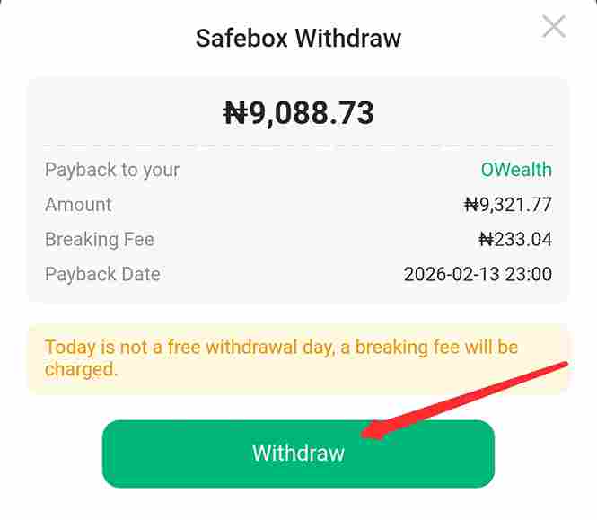 A summary of the safebox withdrawal transaction that normally pop-up for confirmation 