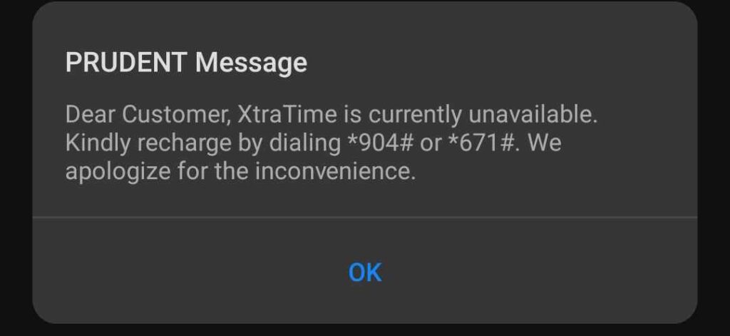 Screenshot of response from MTN when I was trying to borrow airtime
