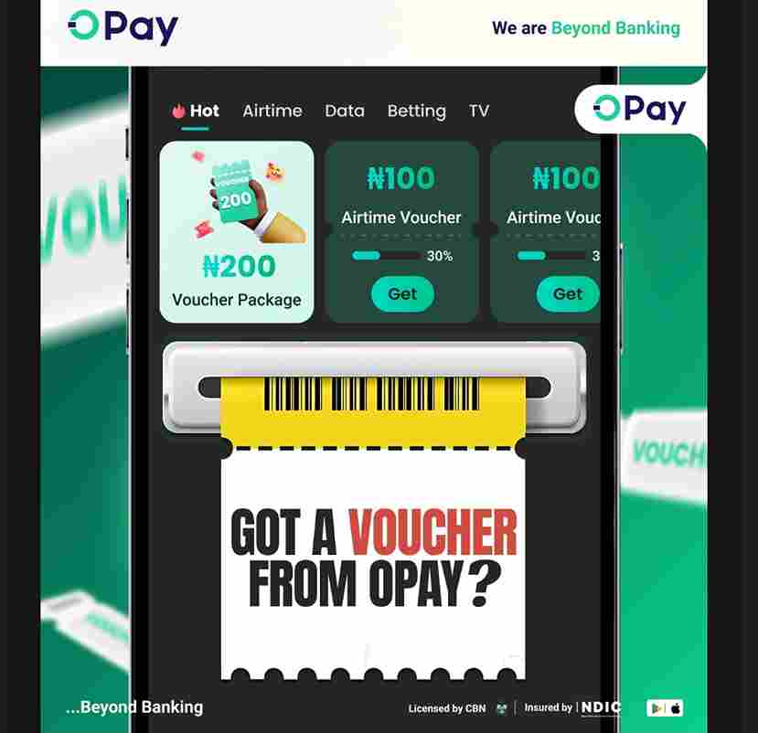 Screenshot showing Opay vouchers in Opay Customer's account 